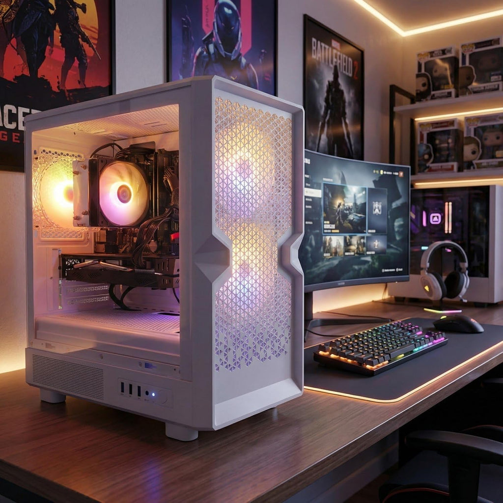 STGAubron Gaming PC Desktop Computer, Intel Core i7 up to 3.9GHz, Radeon RX 580 8G, 32GB RAM, 512GB SSD, WiFi 6, BT 5.0, RGB Fan x3, Windows 11 Home, White