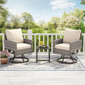 Outdoor Swivel Chair Set of 2, 3 Pcs Rattan Patio Furniture Set, Patio Bistro Set with Side Table for Porch Garden Lawn Balcony Backyard (Gray & Beige)