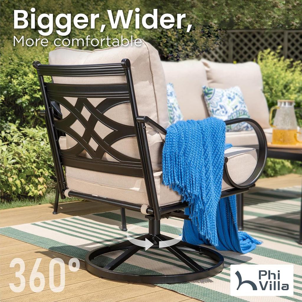 PHI VILLA Extra Large Metal Patio Furniture Sets, All-Weather Steel Frame Heavy Duty Patio Conversation Sets for Backyard, Porch and Garden