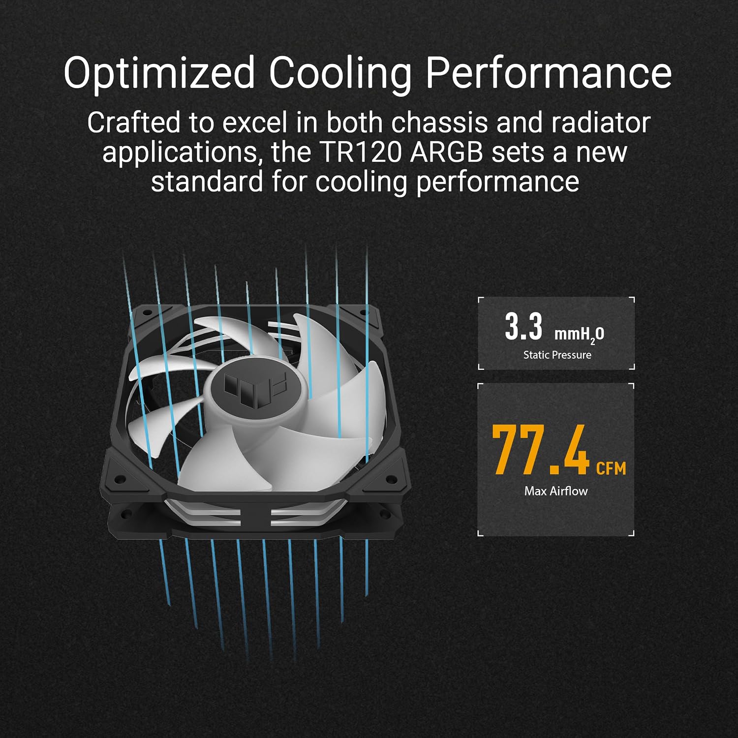 ASUS TUF Gaming TR120 ARGB Triple Pack Black Edition 120mm Fans (28mm Frame, 3.3mm High Static Pressure H2O, Dual Layer LED Matrix, Aura Sync, PWM Fan Control)