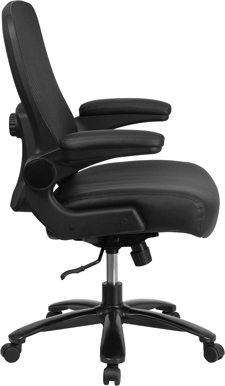 Flash Furniture Big & Tall Swivel Office and Gaming Chair with LeatherSoft Seat, Mesh Office Chair with Flip-Up Armrests and Adjustable Height, Black