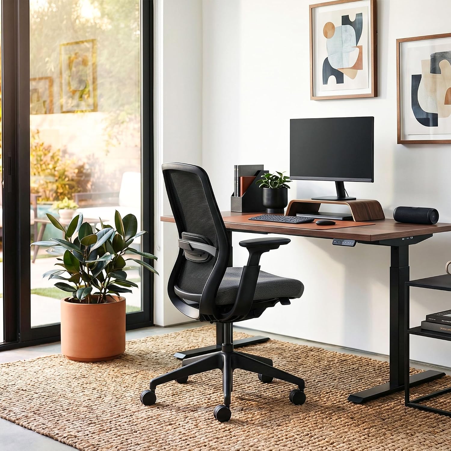 COLAMY Office Chair Set of 2, Easy Wire-Control Desk Chair with Sliding Seat Depth & Thick Padded Lumbar Support, Heavy Duty 300 LBS High Back Mesh Computer Chair for Home Workstation,Black