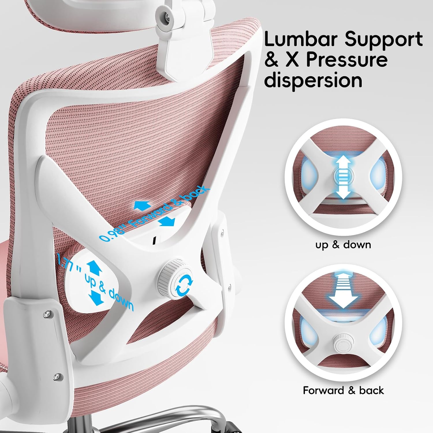 Ergalithic Office Home Ergonomic Desk Chair-Computer X-Shaped Chair Mesh PU Leather with Adjustable Lumbar Support-Executive Chair High Back with Headrest Flip-Up Arms for Long Hours (Dark Pink)