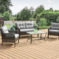 Lepdep Patio Furniture Set Outdoor Furniture - 4 Pieces Wicker Patio Conversation Sets with Loveseat, Rattan Seating Outside Patio Set Coffee Table Chair for Lawn, Deck, Balcony, Backyard. (Grey)