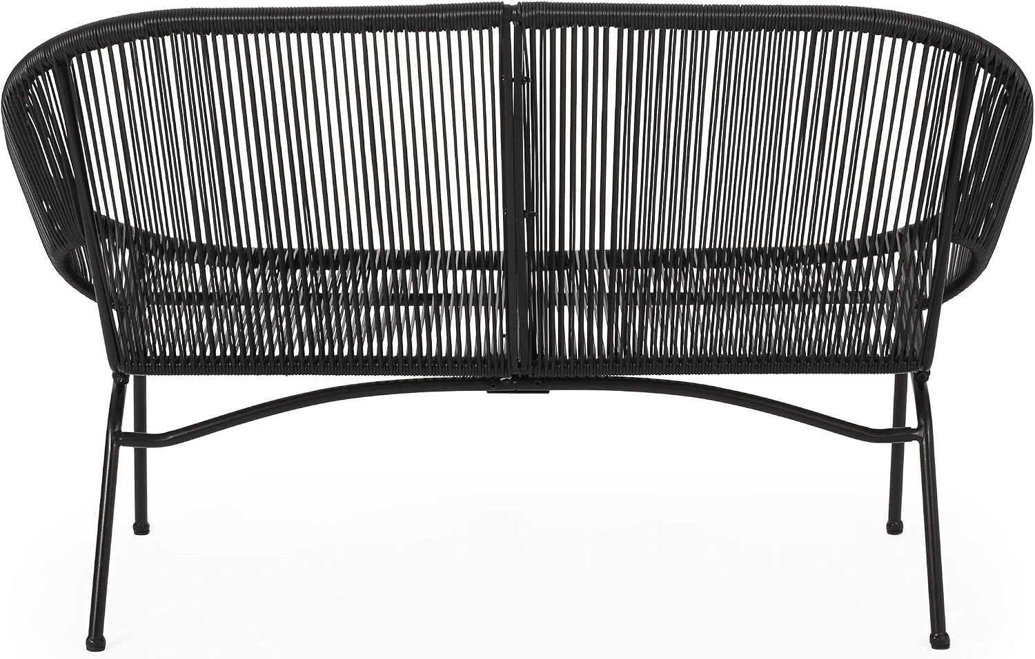 Christopher Knight Home Dessa 3 Piece Patio Furniture Set, Patio Wicker Accent Chair Set of 2 and Loveseat, Metal Frame 4 Seater Outdoor Papasan Lounge Chair Set, PE Rattan Outdoor Bistro Set, Black