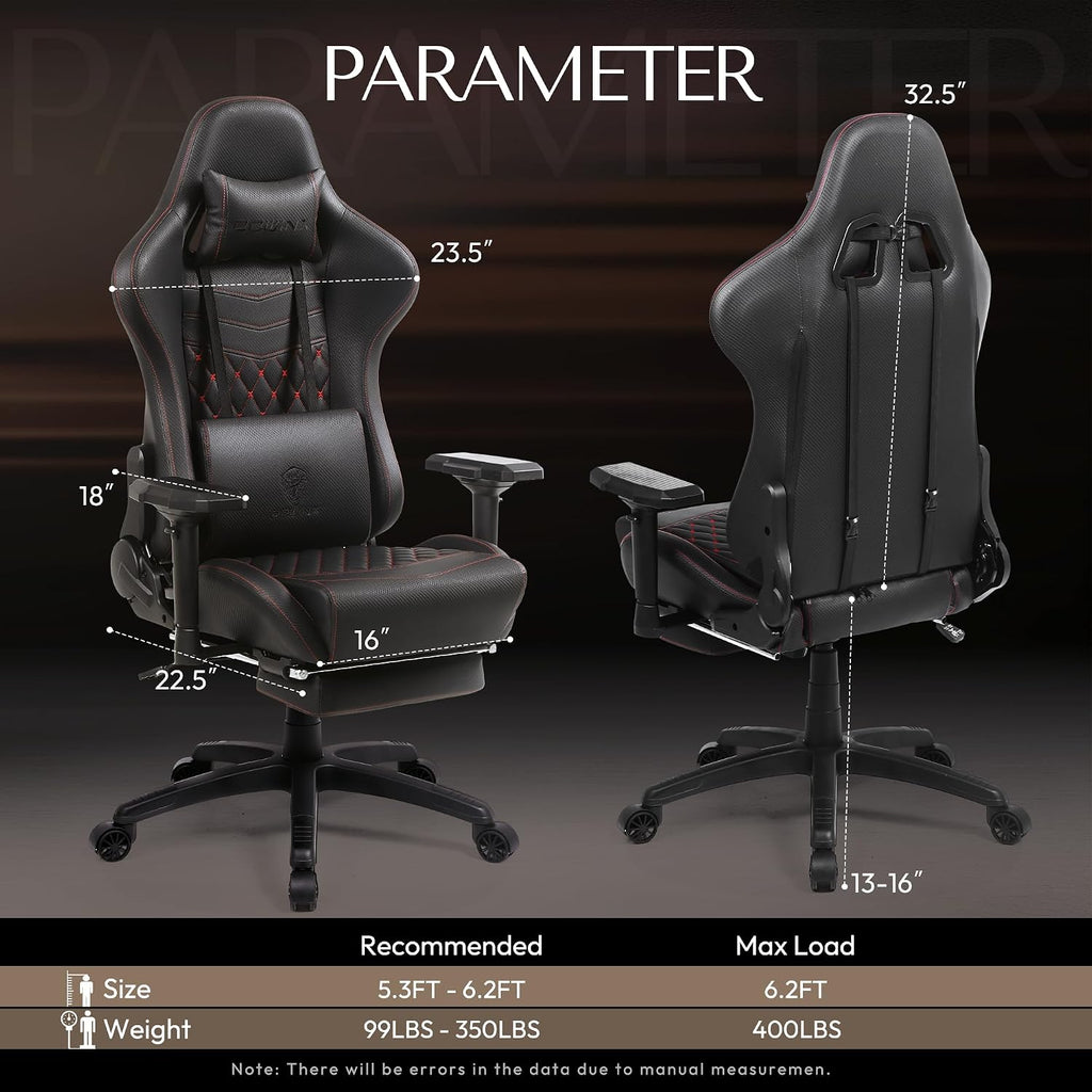 Dowinx Gaming Chair Big and Tall, Video Game Chairs with Footrest, PC Gamer Chairs for Adults - Padded High Back Ergonomic Reclining Silla Gamer, 4D Armrest, 400LBS, Black