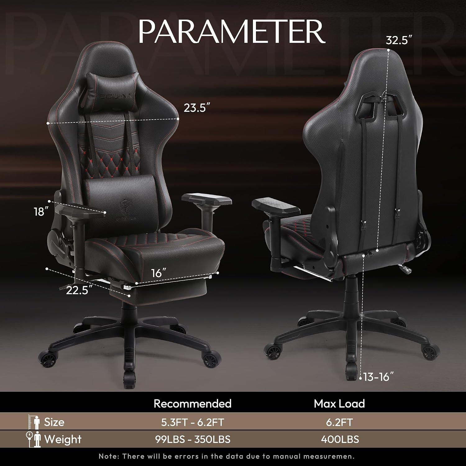 Dowinx Gaming Chair Big and Tall, Video Game Chairs with Footrest, PC Gamer Chairs for Adults - Padded High Back Ergonomic Reclining Silla Gamer, 4D Armrest, 400LBS, Black