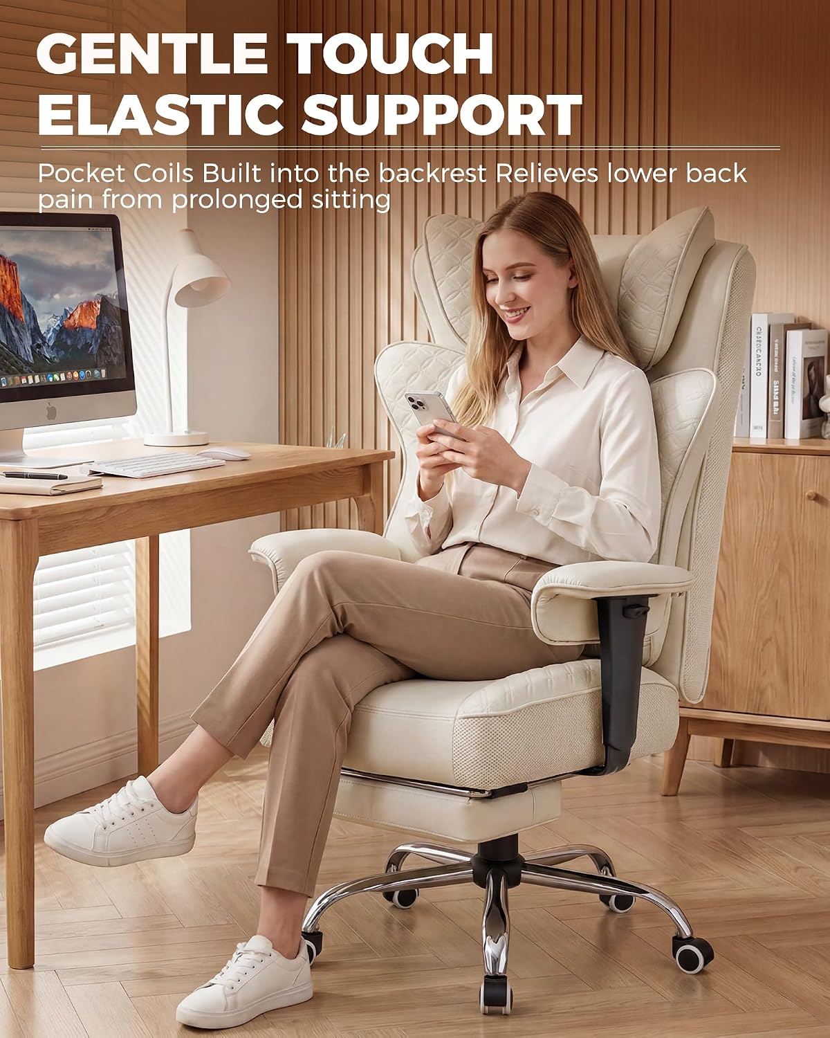 GTPLAYER Big and Tall Office Chair, Wide Ergonomic Gaming Chair with Deluxe Embossing Designed Leather with Foot Rest,150°Reclining Adjustable Soft Armrests Pocket Spring Back Support and Pillow