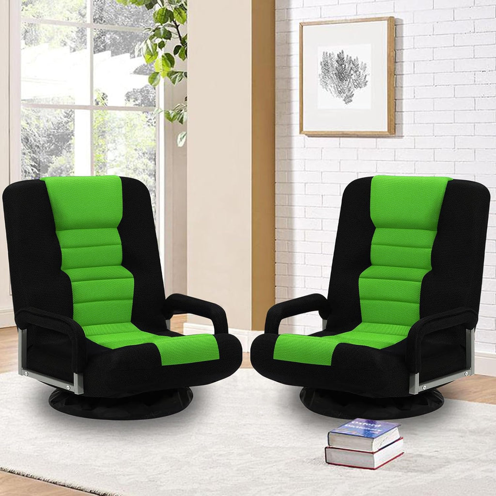 Swivel Gaming Chair Multipurpose 2PACK Floor Gaming Chair for Playing Video Games, TV, Reading w/Armrest Lumbar Support & 6 Adjustable Postion Backrest for Adults,Green