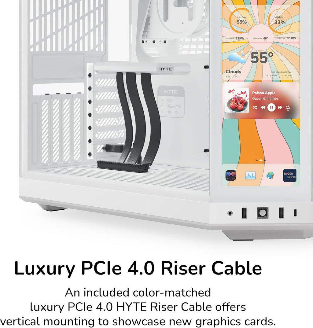 Hyte Y70 Touch Infinite Dual Chamber ATX Mid Tower Modern Aesthetic Case with Integrated 2.5K LCD Touchscreen - Snow White