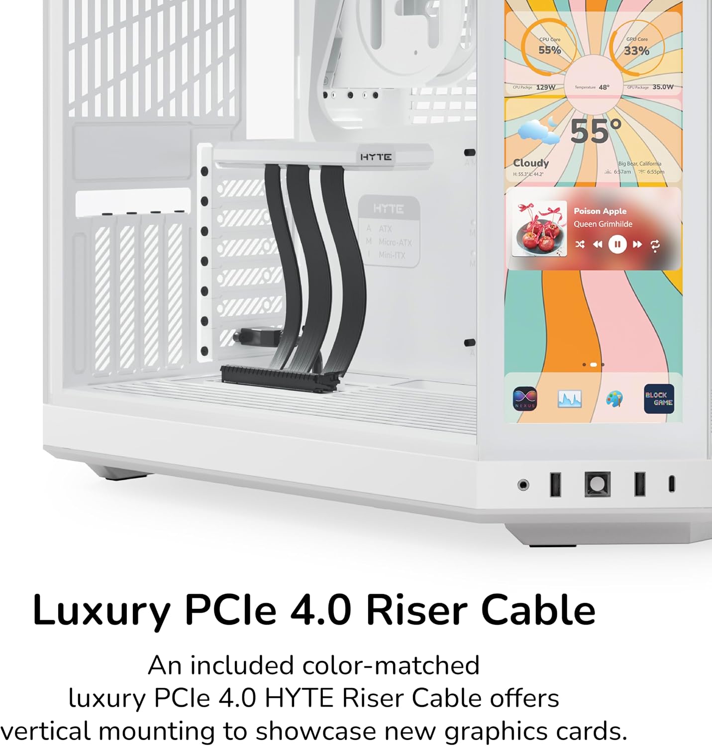 Hyte Y70 Touch Infinite Dual Chamber ATX Mid Tower Modern Aesthetic Case with Integrated 2.5K LCD Touchscreen - Snow White