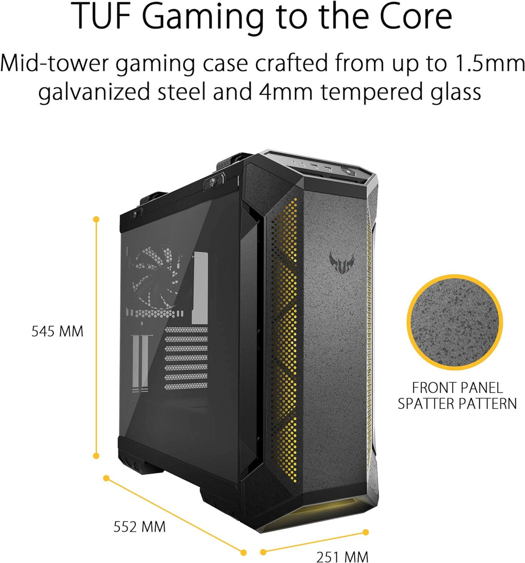 ASUS TUF Gaming GT501 Mid-Tower Gaming Case, EATX Support, Pre-Installed 4 Case Fans, USB 3.0 Front Panel, Smoked Tempered Glass, Steel Construction