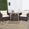 RELAX4LIFE 3 Piece Patio Furniture Set, Wicker Bistro Conversation Set w/ 2 Cushioned Armchairs & Glass Topped Table, Outdoor Rattan Sofa for Porch Balcony Poolside (White)