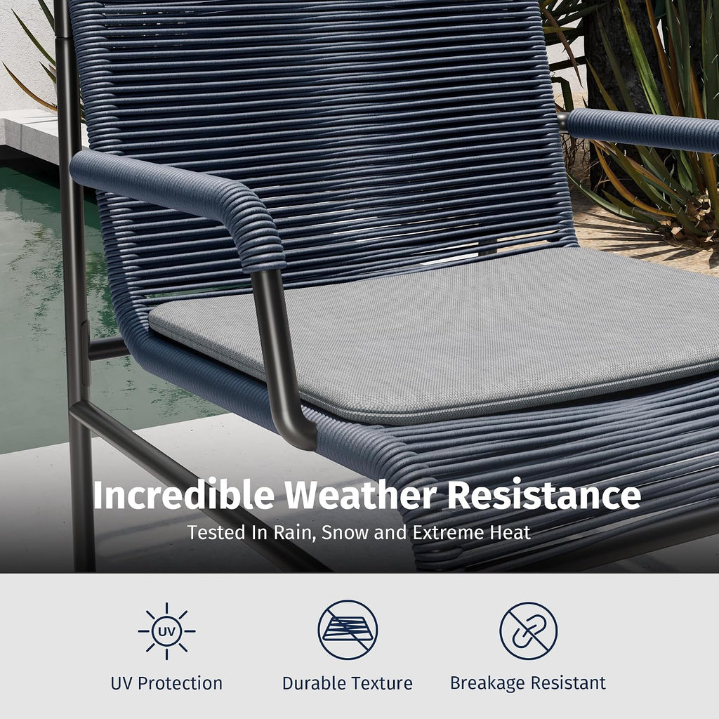 East Oak 3-Piece Patio Furniture Set, Outdoor Bistro Set with PE Rattan Wicker Wide Chairs, Soft Cushions & Coffee Table, Modern All-Weather Wicker Patio Set for Garden and Porch, Navy Blue