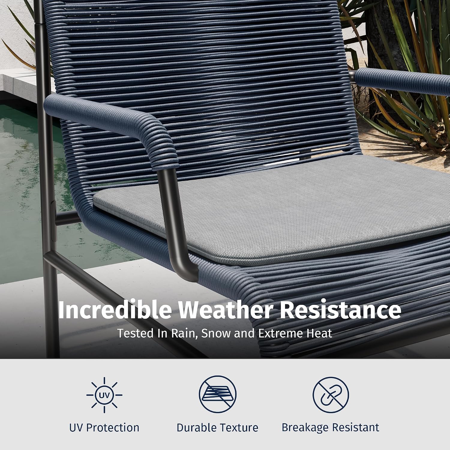 East Oak 3-Piece Patio Furniture Set, Outdoor Bistro Set with PE Rattan Wicker Wide Chairs, Soft Cushions & Coffee Table, Modern All-Weather Wicker Patio Set for Garden and Porch, Navy Blue