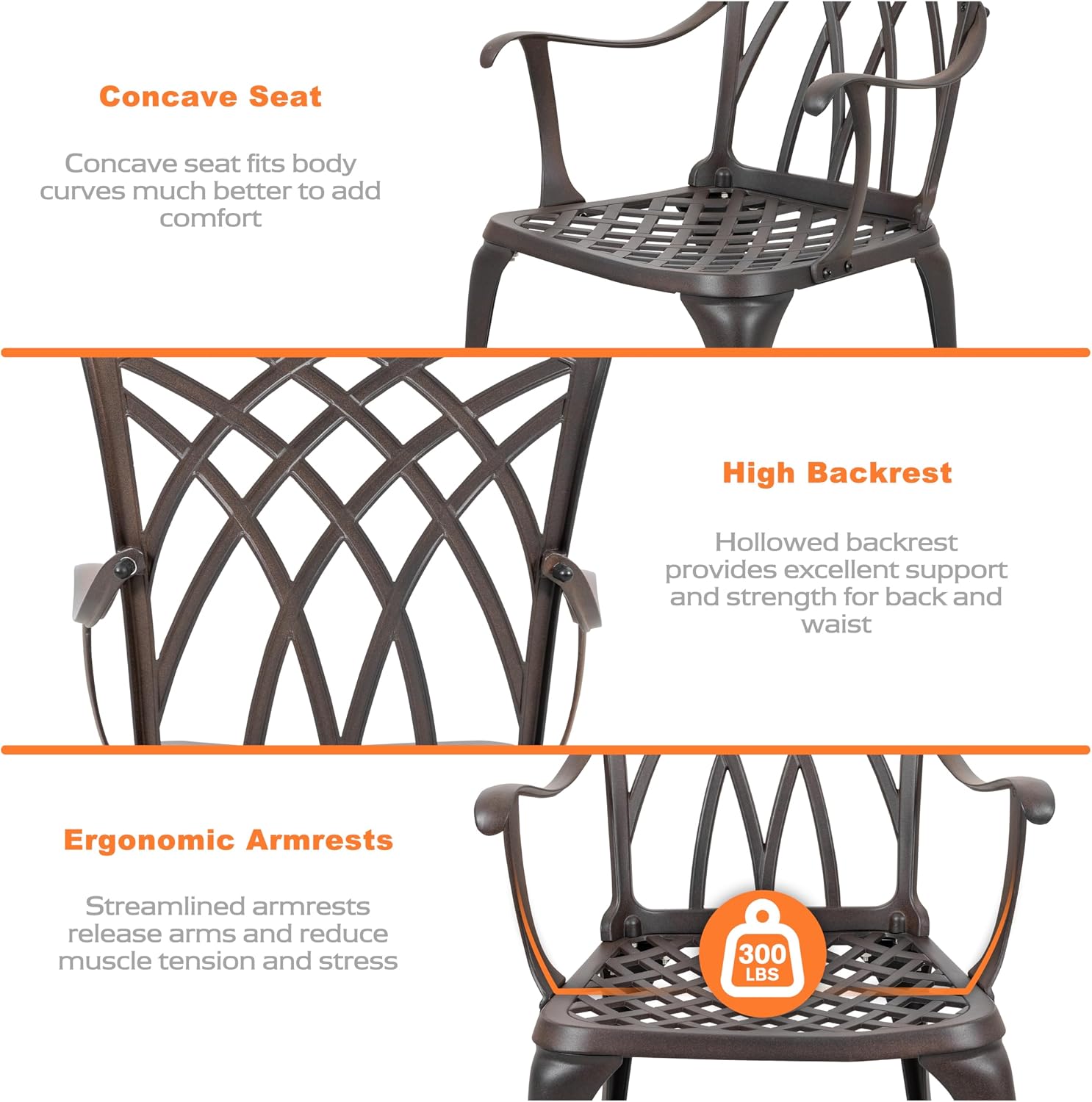 NUU GARDEN 5 Piece Outdoor Patio Dining Set, All-Weather Round Cast Aluminum Dining Table with 1.97'' Umbrella Hole and Outdoor Patio Dining Chairs for Patio, Garden, Backyard, Balcony, Bronze
