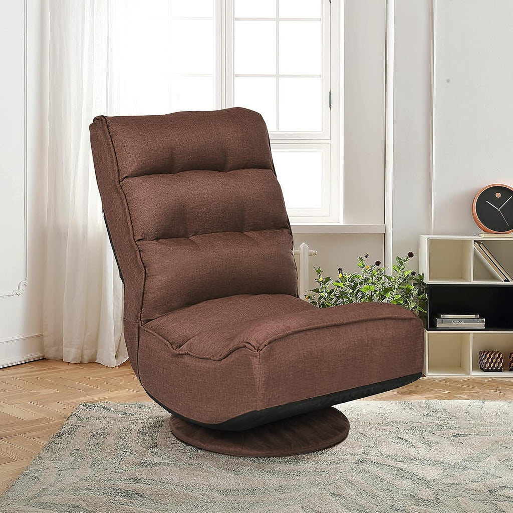 Giantex 360 Degree Swivel Gaming Chair, 6 Position Adjustable Folding Floor Chair, 300lb Spring Support, Comfortable Padded Backrest, Lazy Sofa Chair Game Rocker for Teens Adults (Coffee)