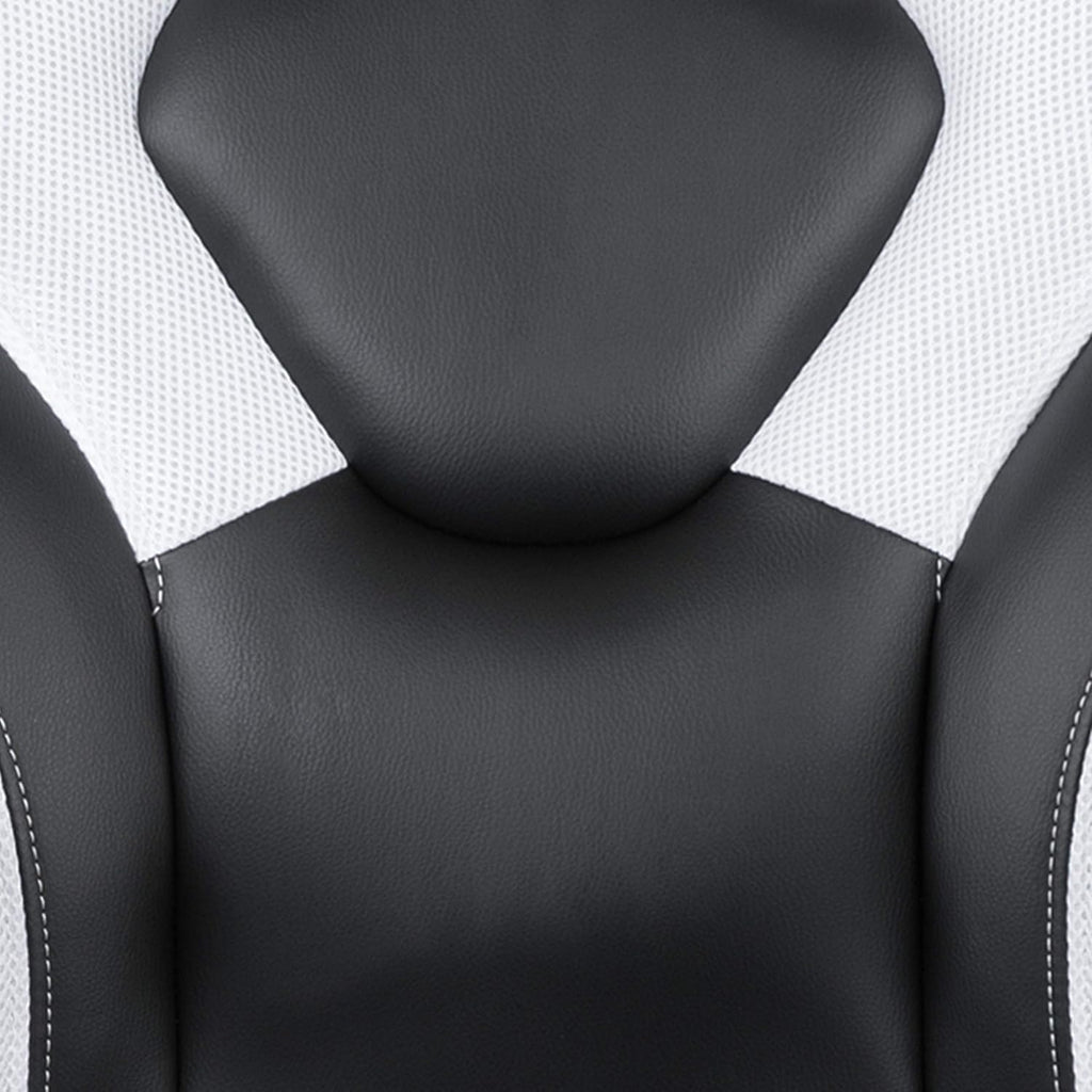 Flash Furniture Gaming Desk and White/Black Racing Chair Set /Cup Holder/Headphone Hook/Removable Mouse Pad Top - 2 Wire Management Holes