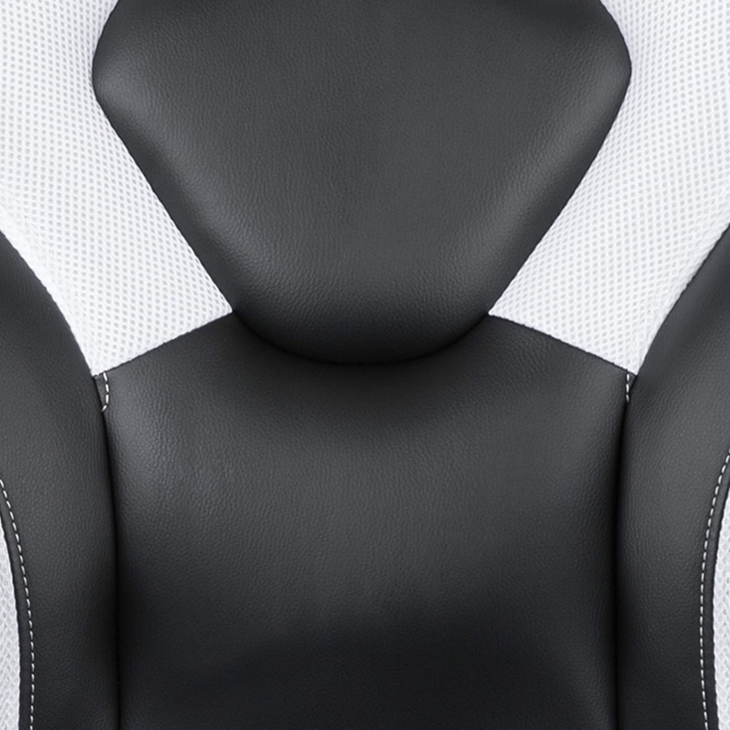 Flash Furniture Gaming Desk and White/Black Racing Chair Set /Cup Holder/Headphone Hook/Removable Mouse Pad Top - 2 Wire Management Holes