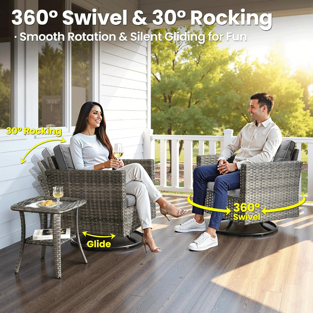 ovios 6 Pieces Patio Furniture Set, Outdoor Wicker Sofa Couch with Swivel Chairs, Rocking Glider Rocker with Comfy Cushions All Weather Rattan Conversation Set, Dark Grey