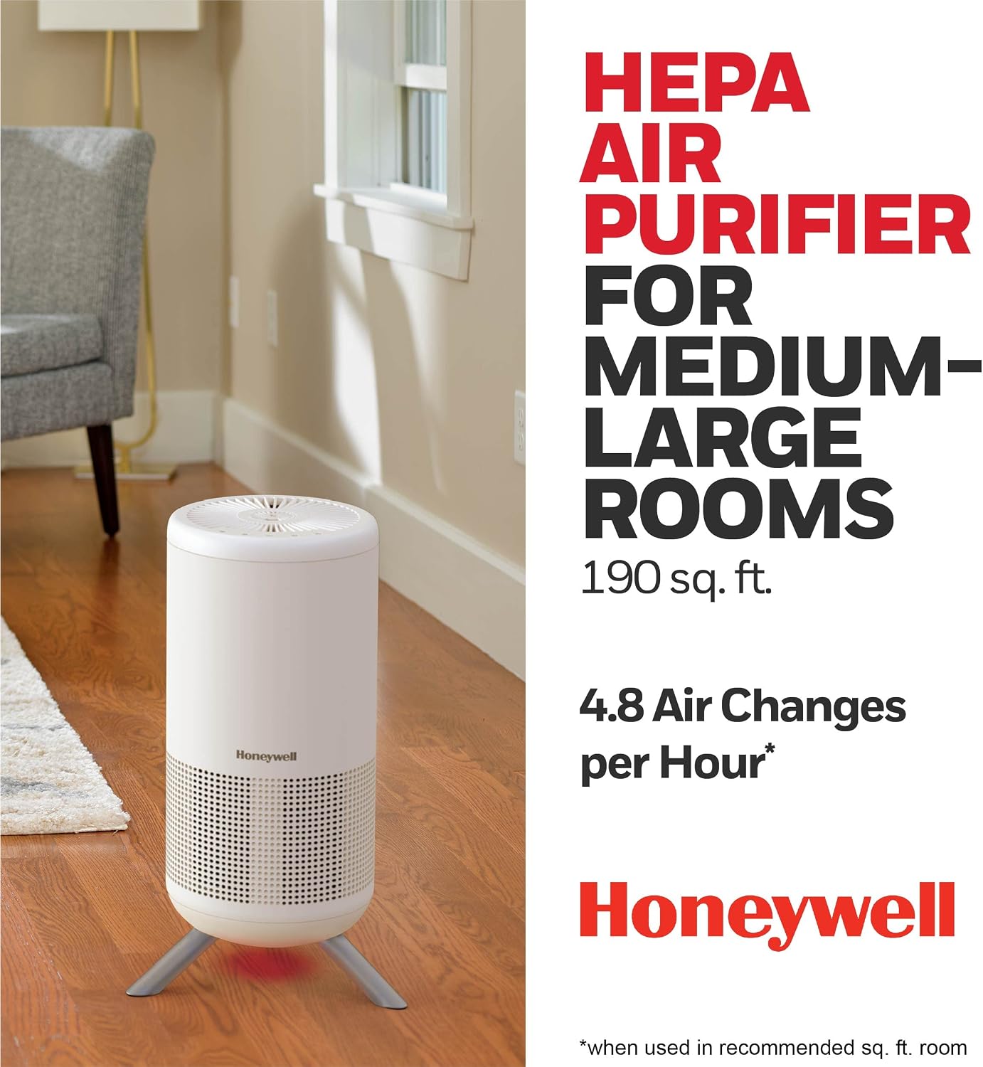 Honeywell HEPA Air Purifier for Home, 900Ft² Rooms in 1 hour, Designer Series, Auto Mode, UltraQuiet Tech, Reduces Dust, Pollen, Pet Dander, Smoke, Odors, White, HPA830W
