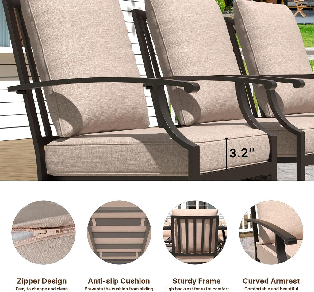 Gotland 7 Piece Outdoor Dining Set, Metal Outdoor Table and Chairs with X-Shaped Legs 1.5' Umbrella Hole, Patio Furniture Set with Waterproof Cushions, Patio Dining Sets for Backyard Deck Khaki
