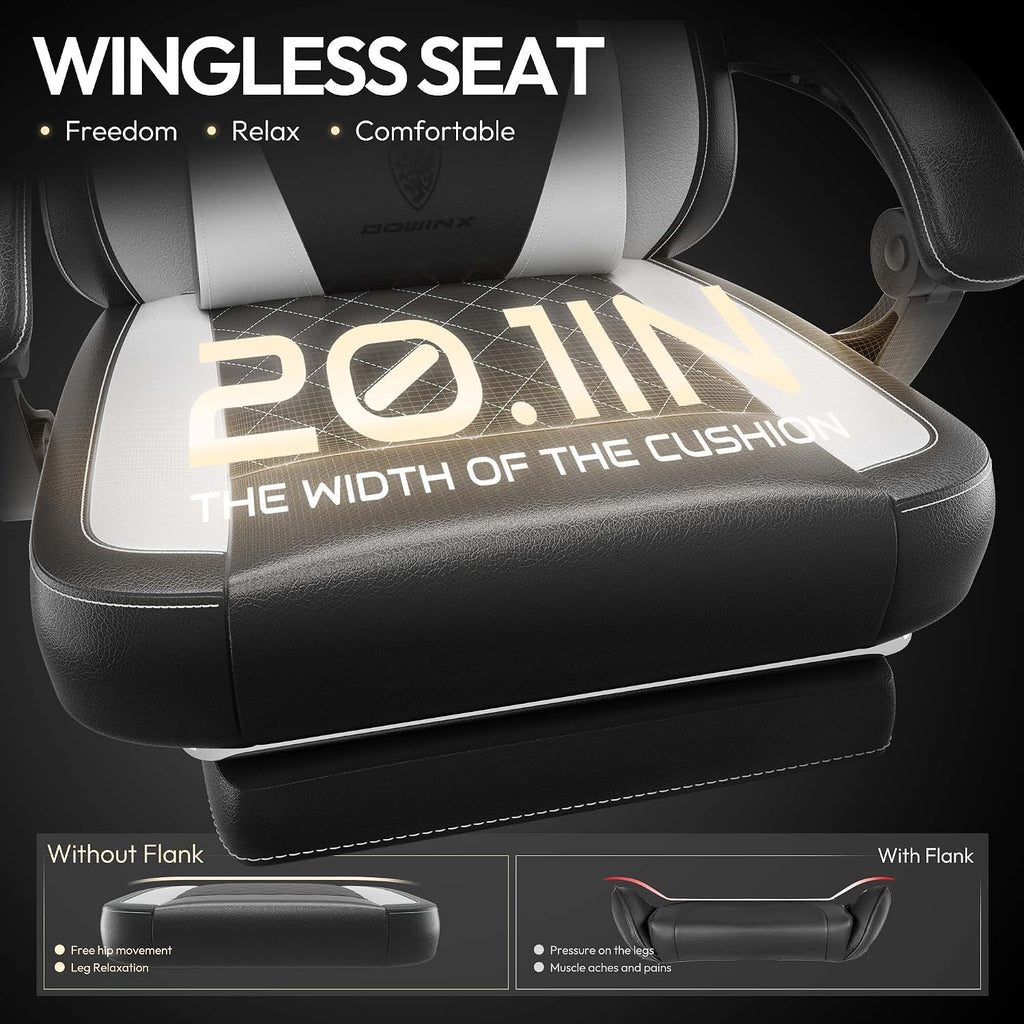 Dowinx Gaming Chair with Pocket Spring Cushion, Ergonomic Computer Chair with Massage Lumbar and Footrest for Adults, High Back Game Chair Leather for Office Gaming 300LBS, New White