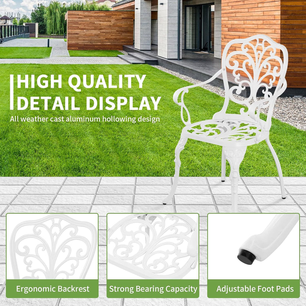 Patio Bistro Sets 3 Piece,Cast Aluminum Bistro Table and Chairs Set of 2 with 1.97' Umbrella Hole,All Weather Bistro Table Set Outdoor Patio Furniture for Garden,Yard(Butterfly White)