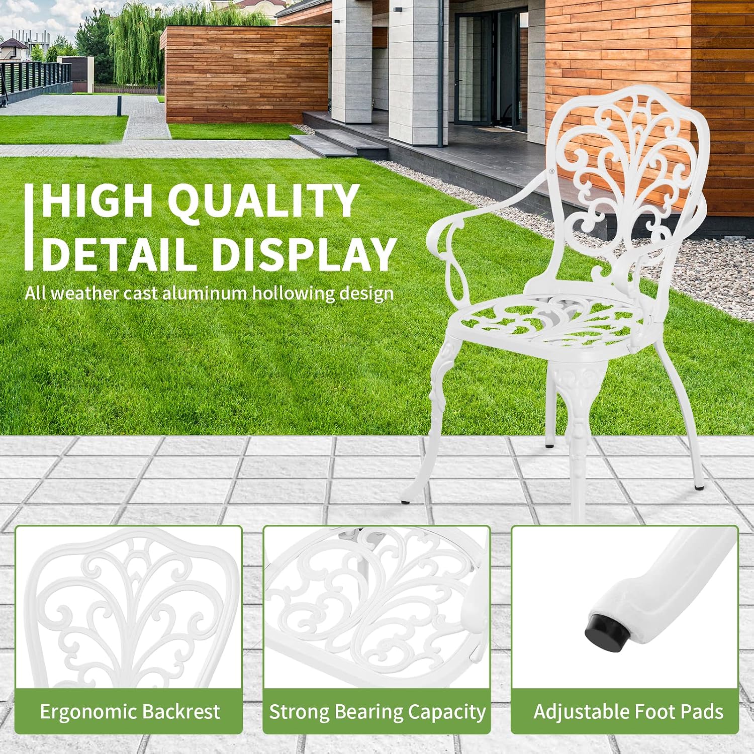 Patio Bistro Sets 3 Piece,Cast Aluminum Bistro Table and Chairs Set of 2 with 1.97' Umbrella Hole,All Weather Bistro Table Set Outdoor Patio Furniture for Garden,Yard(Butterfly White)