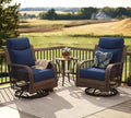 PIZZELLO Outdoor Swivel Chairs 3 Piece Wicker Rocking Chairs Set Patio Furniture Set with Rattan Side Table Rocker Bistro Sets for Outside Porch Backyard (5' Thick Cushions and 25' Full Support Back)