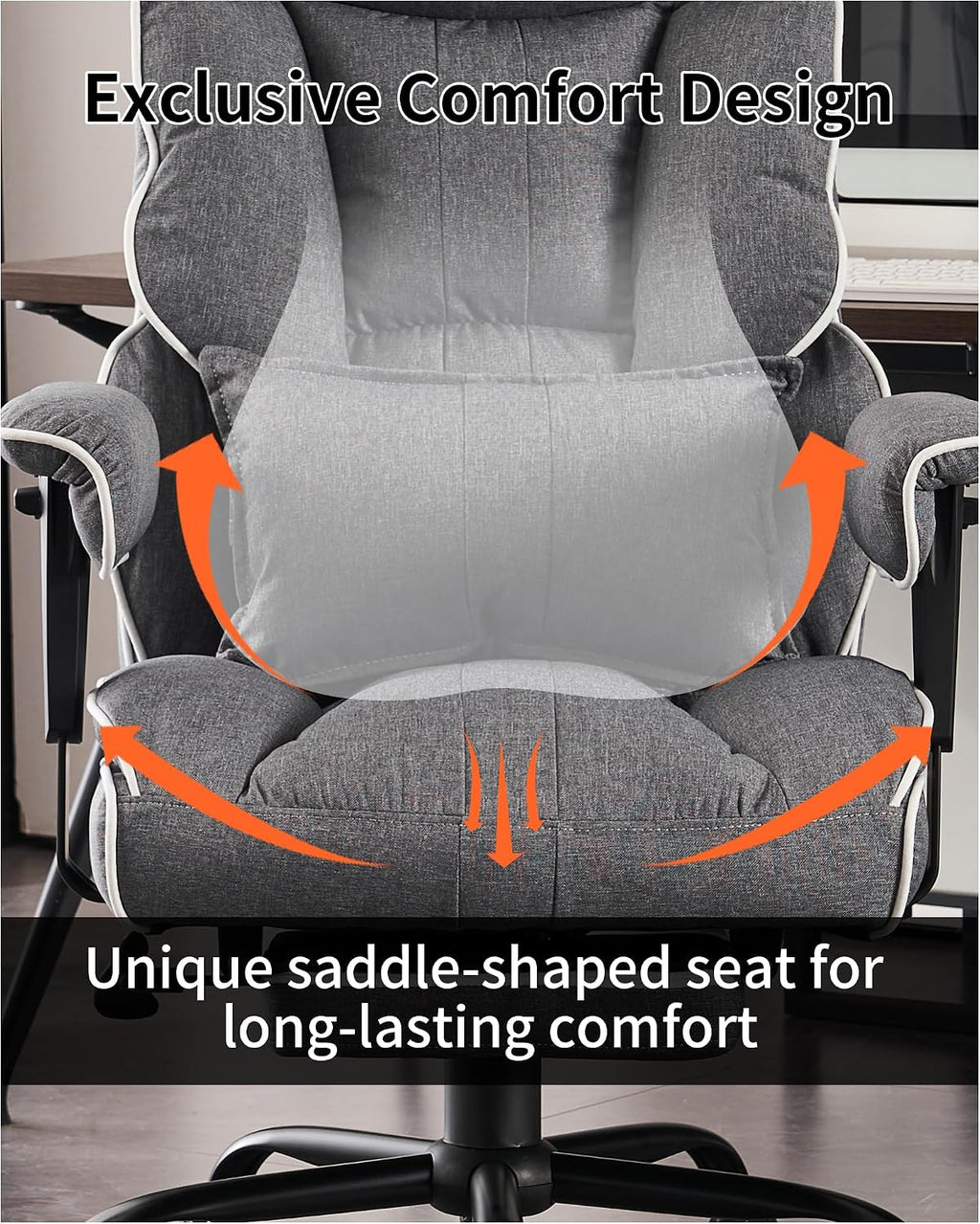 Efomao Fabric Office Chair, Big and Tall Office Chair 400 lb Weight Capacity, High Back Executive Office Chair with Foot Rest, Ergonomic Office Chair for Back Pain Relief, Gray