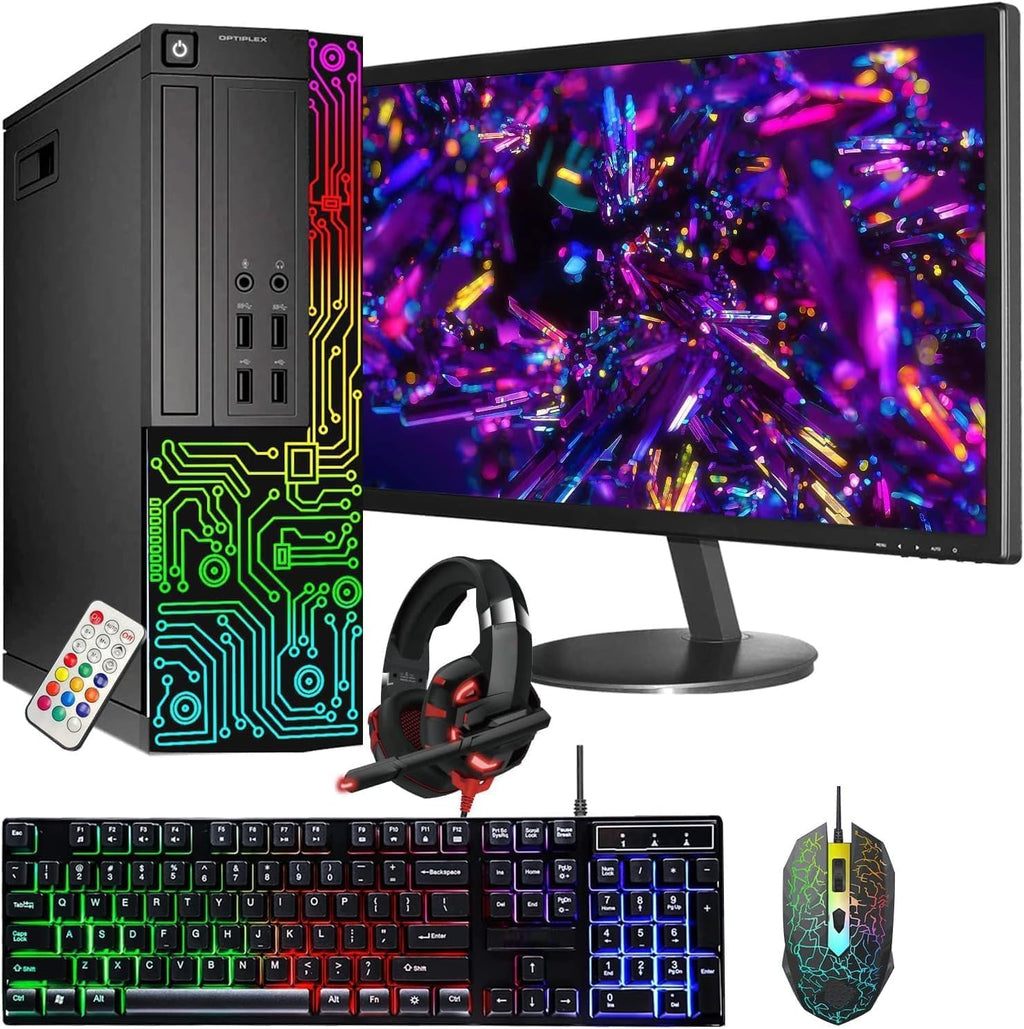 Dell Gaming OptiPlex Desktop RGB Computer PC, Intel Core i5, GeForce GT 1030 2GB GDDR5, 16GB RAM, 512GB SSD, 24 Inch HDMI Monitor, Keyboard Mouse and Headset, WiFi, Windows 11 Pro (Renewed)