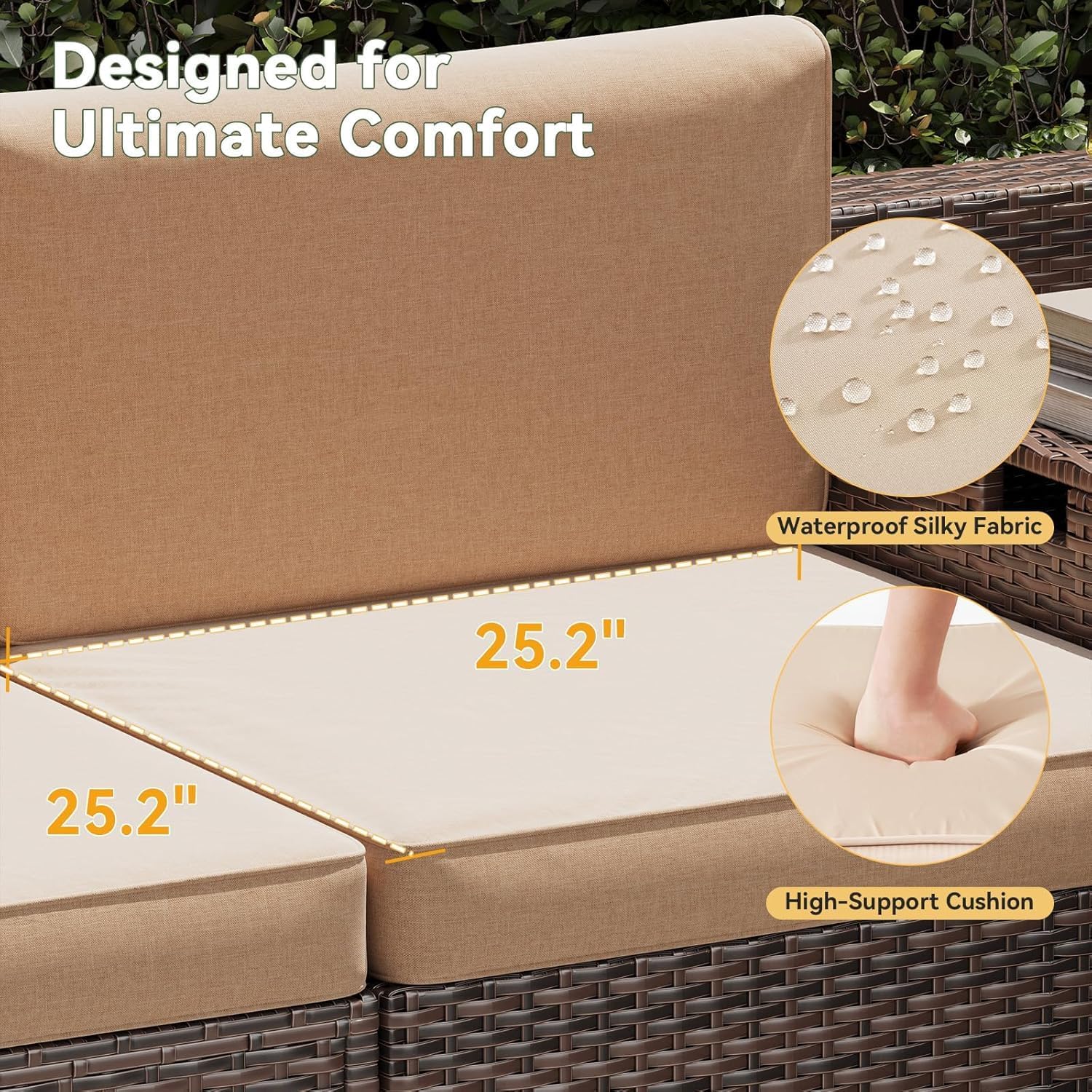 Aoxun 8 Piece Patio Furniture Set, Wicker Rattan Outdoor Furniture Set with Storage Box and Glass Top Table, Patio Sectional Set with Thick Cushions & Waterproof Cover, Beige