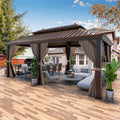 YOLENY 12'X20' Hardtop Gazebo, Galvanized Steel Ventilation Double Roof with Aluminum Frame，Outdoor Gazebos Pavillion with Netting and Curtains for Garden, Patio, Lawns, Parties