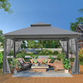 10x12 Outdoor Gazebo Tent with Netting, Double Roof Patio Gazebo with Soft Fabric Top, Outdoor Pavilion for Backyard Patio Garden Lawn, Gray