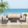 Patio Furniture Set 7 Pieces Outdoor Furniture Patio Conversation Set w/43in Aluminum Gas Fire Pit,PE Rattan Wicker 7 Pcs Outdoor Sofa Set w/55000 BTU Propane Fire Pit Table,Sand