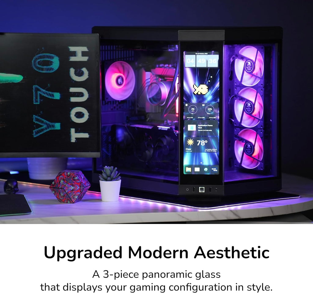 Hyte Y70 Touch Infinite Dual Chamber ATX Mid Tower Modern Aesthetic Case with Integrated 2.5K LCD Touchscreen - Pitch Black