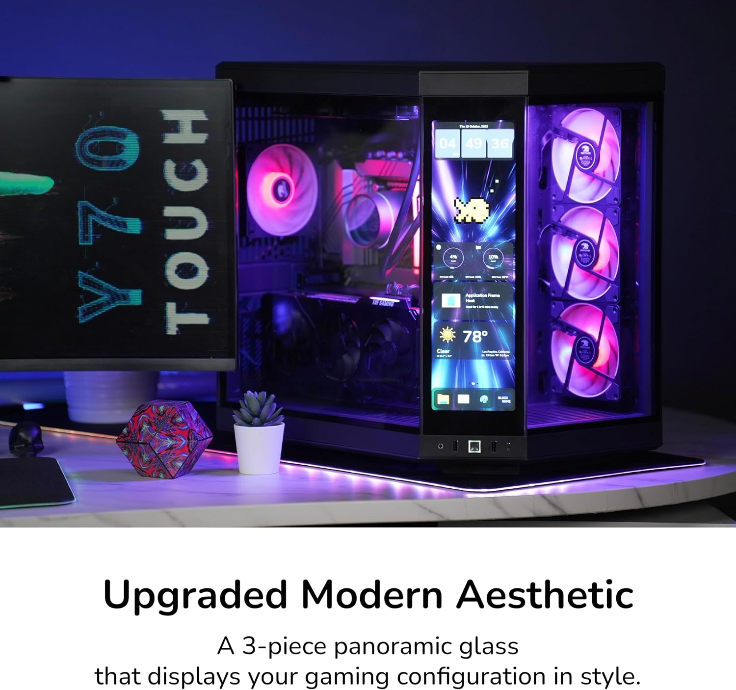 Hyte Y70 Touch Infinite Dual Chamber ATX Mid Tower Modern Aesthetic Case with Integrated 2.5K LCD Touchscreen - Pitch Black