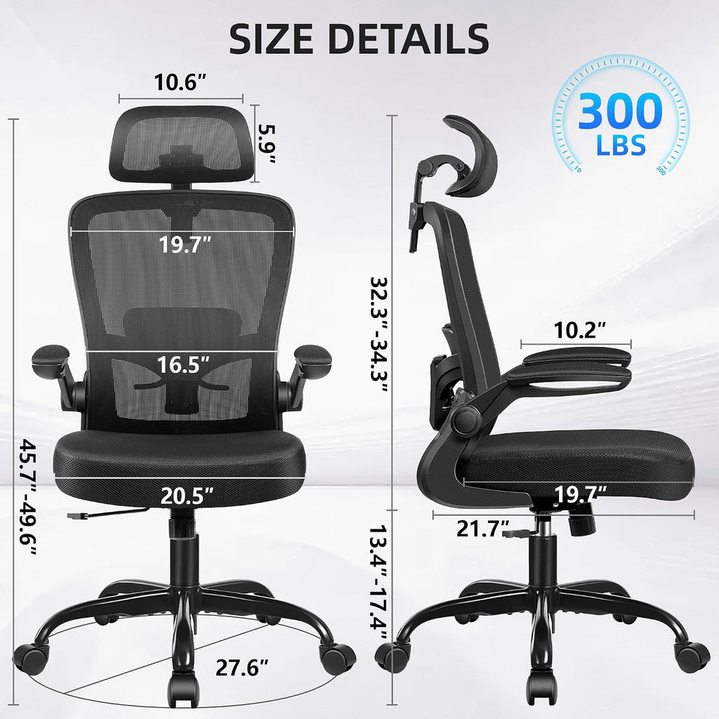 FelixKing Office Chair, Desk Chair with Adjustable Lumbar Support, Ergonomic Computer Chair with High Back and Armrest, Adjustable Height Gaming Chair Home Office Swivel Chair, Pack of 2, Black