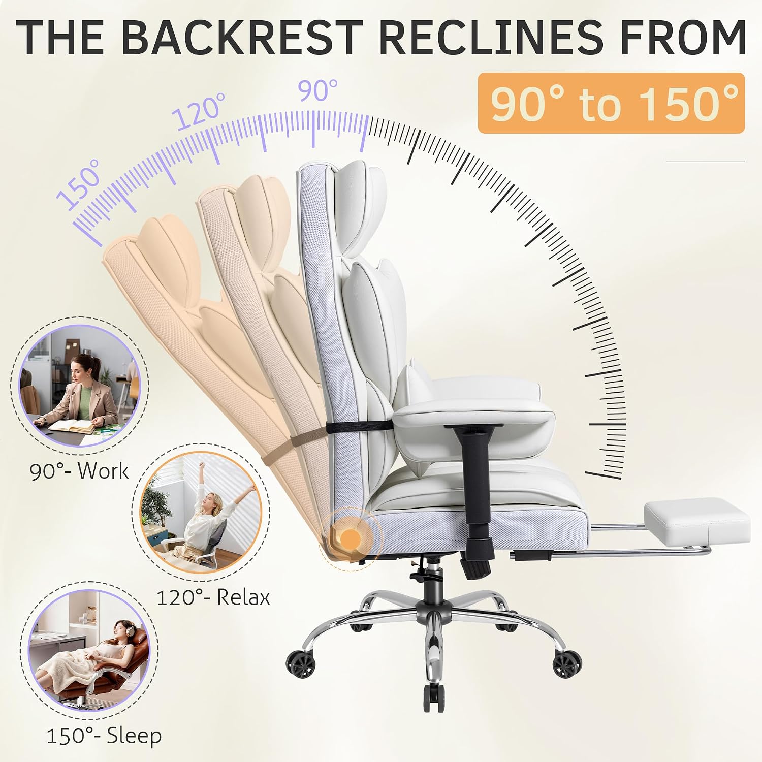 Furmax Big and Tall Office Chair, High Back Gaming Chair with Footrest for Heavy People, 400LBS Ergonomic Comfy Office Chair with Adjustable Armrests for Home Office (White)