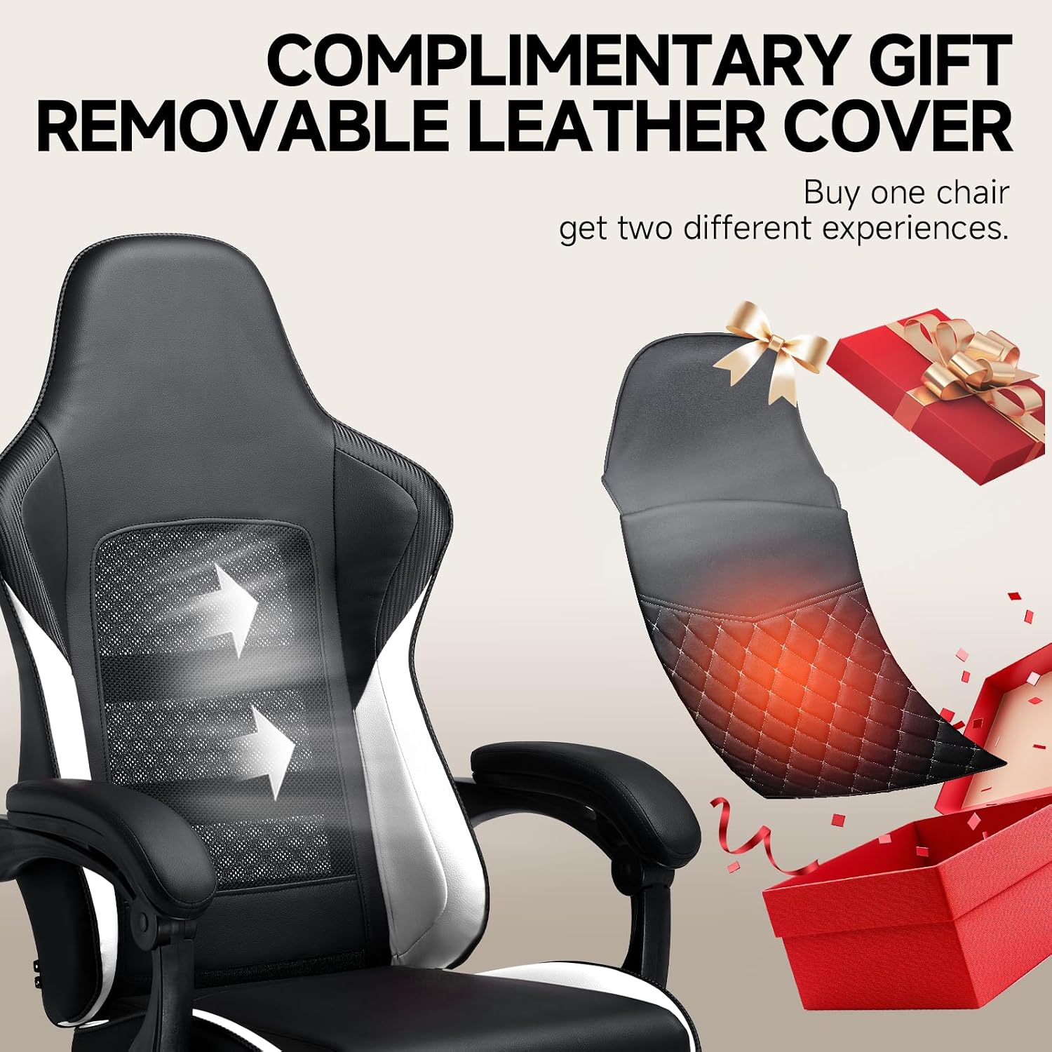 GTPLAYER Gaming Chair, High Back Leather Computer Game Chair with Footrest, Ergonomic Height Adjustable Office Chair with Removable Cover and Lumbar Support for Gaming and Work (WT,with Leather Cover)