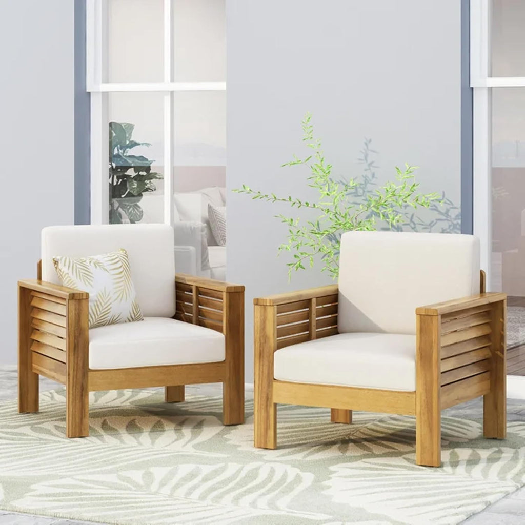 Merax 2 Pcs Outdoor Acacia Wood Club Chairs Patio Conversation Set with Cushions for Backyard