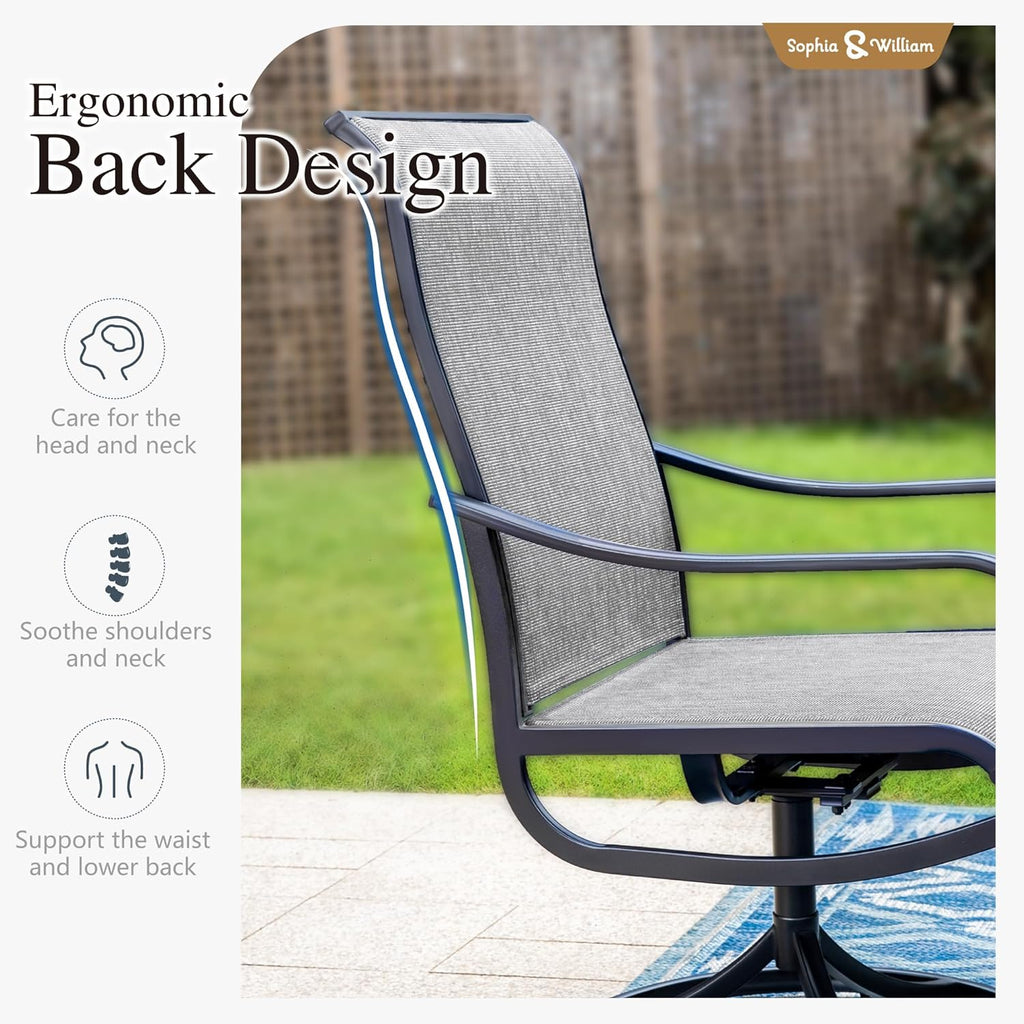 Sophia & William Patio Set with Umbrella 8 Pieces Outdoor Dining Set for 6 with 13ft Large Patio Umbrella Beige, 6 x Grey Swivel Patio Chairs with 59' Dining Table for Lawn Garden