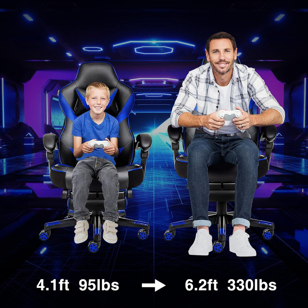 ELECWISH Gaming Chair, Reclining Computer Chair with Footrest and Lumbar Support, High Back Ergonomic Gamer Chair for Adults, Gaming Desk Chair with Headrest PU Leather