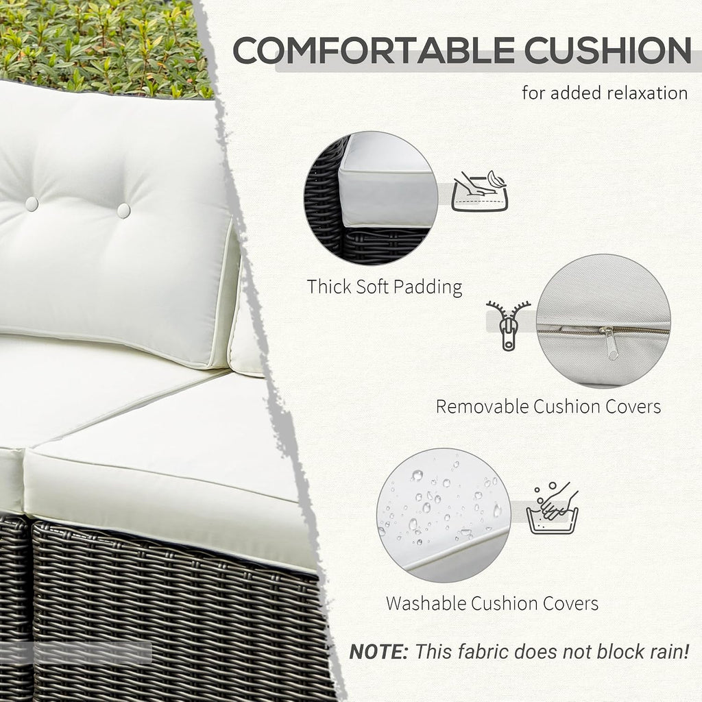 Outsunny 2 Piece Patio Wicker Corner Sofa Set, Outdoor PE Rattan Furniture, with Curved Armrests and Padded Cushions for Balcony, Garden, or Lawn, Beige