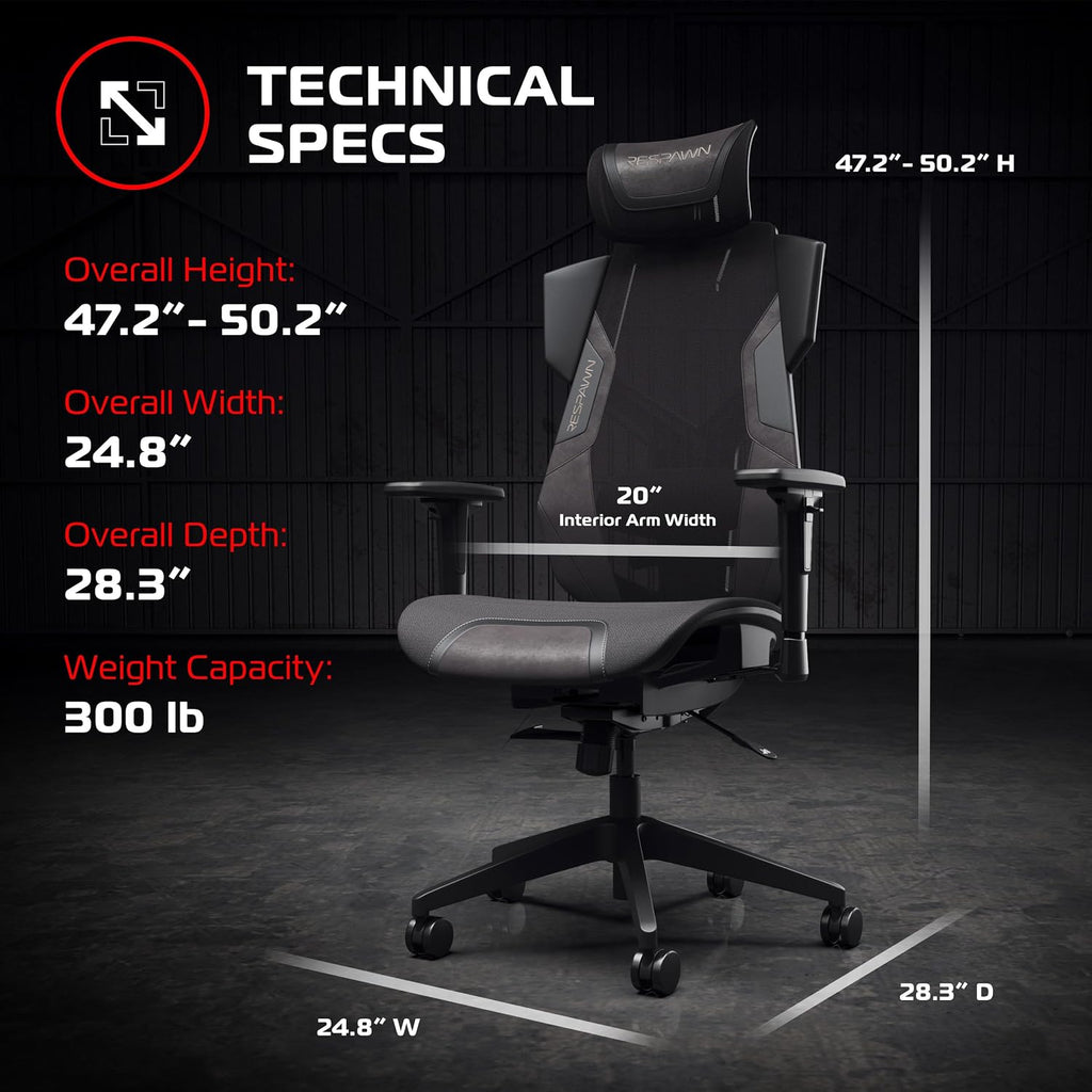 RESPAWN FLEXX Ergonomic Office and Gaming Chair with Lumbar Support - Breathable Mesh Recliner with Headrest & Adjustable Arms, Comfy Home Office Desk Chairs, Reclining Gaming Seat for Adults - Black