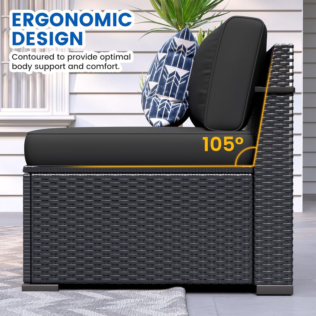 Patio Furniture Sets, 7-Piece Outdoor Patio Furniture with Thick Cushions,Coffee Table Outdoor All-Weather Conversation Set Sectional Sofa for Backyard, Poolside, Garden(Black)
