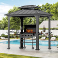 Modern Shade 6' X 8' Grill Gazebo, Aluminum Hardtop BBQ Gazebos with Shelves and Ceiling Hook, Outdoor Grill Gazebo with Galvanized Steel Roof, Extra-Wide Column Design, Grill Canopy for Patio, Black