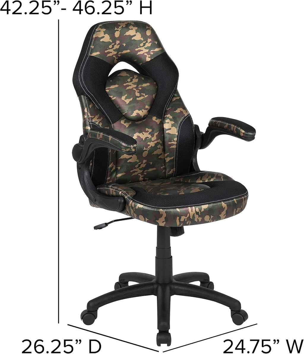 Flash Furniture Gaming Desk and Camouflage/Black Racing Chair Set /Cup Holder/Headphone Hook/Removable Mouse Pad Top - 2 Wire Management Holes