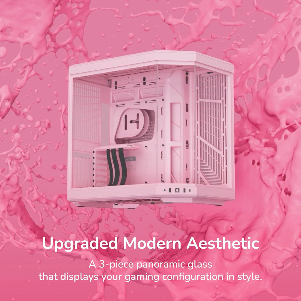 Hyte Y70 Mid-Tower ATX Gaming PC Desktop Case - Panoramic Tempered Glass - Dual Chamber - High Airflow Chassis - PCIE 4.0 Riser Cable Included - New Modern Aesthetic - Strawberry Milk (Pink)